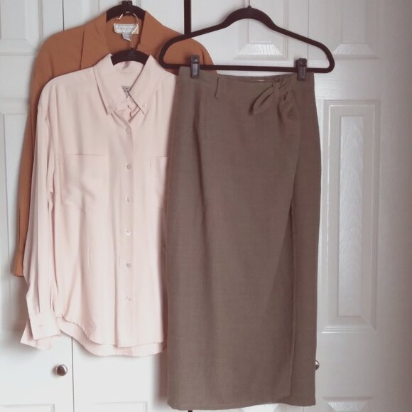 Eddie Bauer Wool Tan Tailored Wrap Front Pencil Midi / Maxi Skirt Size 8P - Picture 1 of 6